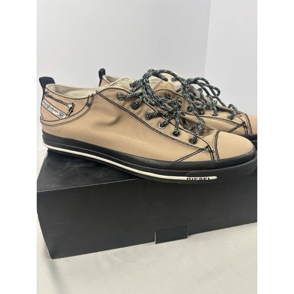Diesel Exposure Low I Sneakers Mens 12.5 Beige Canvas Shoes Box Extra Laces